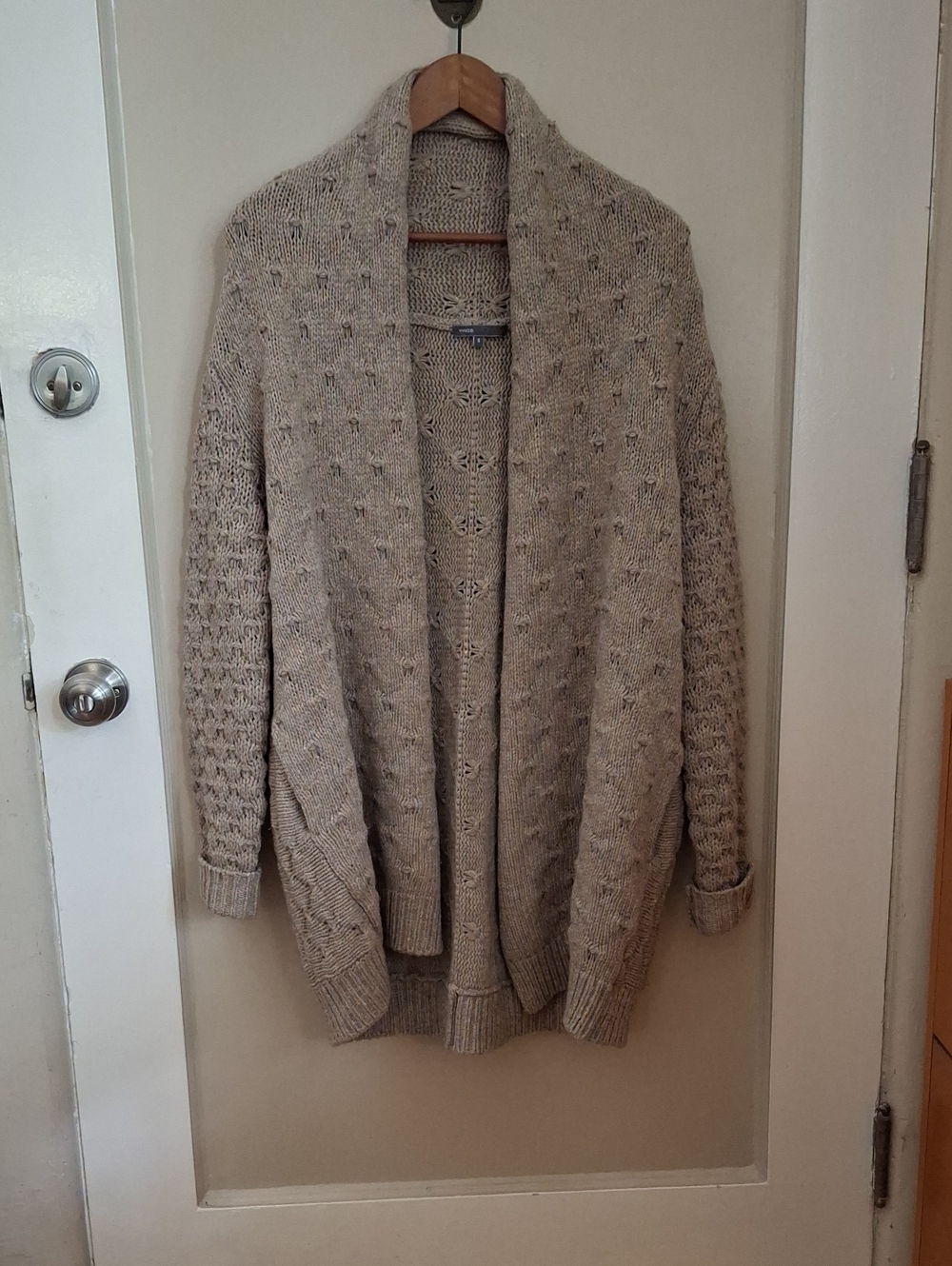 Vince Open-Front Chunky Knit Cardigan - Beige Fleck_1